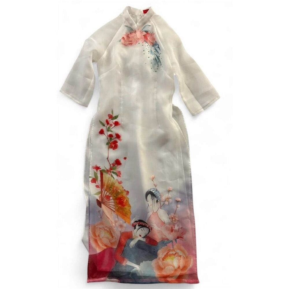 Women's Vintage Áo Dài Việt (Ao Dai Dress) Floral Long Multicolor Formal‎ Wear